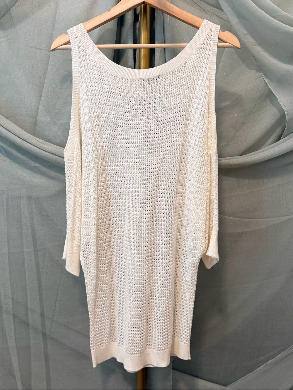 Express Cream Cold-Shoulder Open-Knit Sweater - Picture 4 of 6